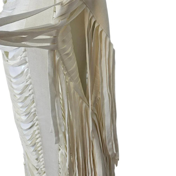 Herve  Leger Womens Bregi Swim Cover Up Dress Size XS/S Alabaster Fringe Draped - Picture 4 of 11